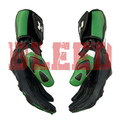 Kawasaki Ninja motorbike leather racing gloves back view
