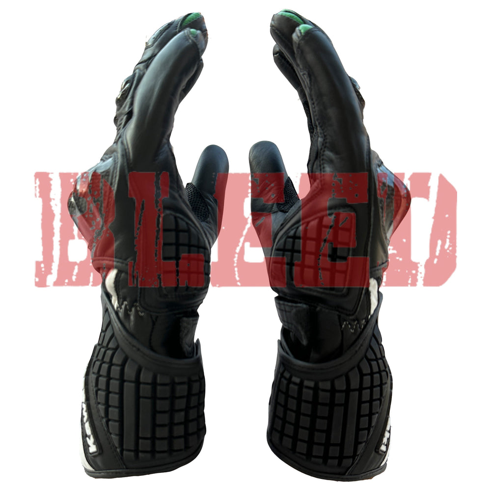 Kawasaki Ninja motorbike leather racing gloves palm view