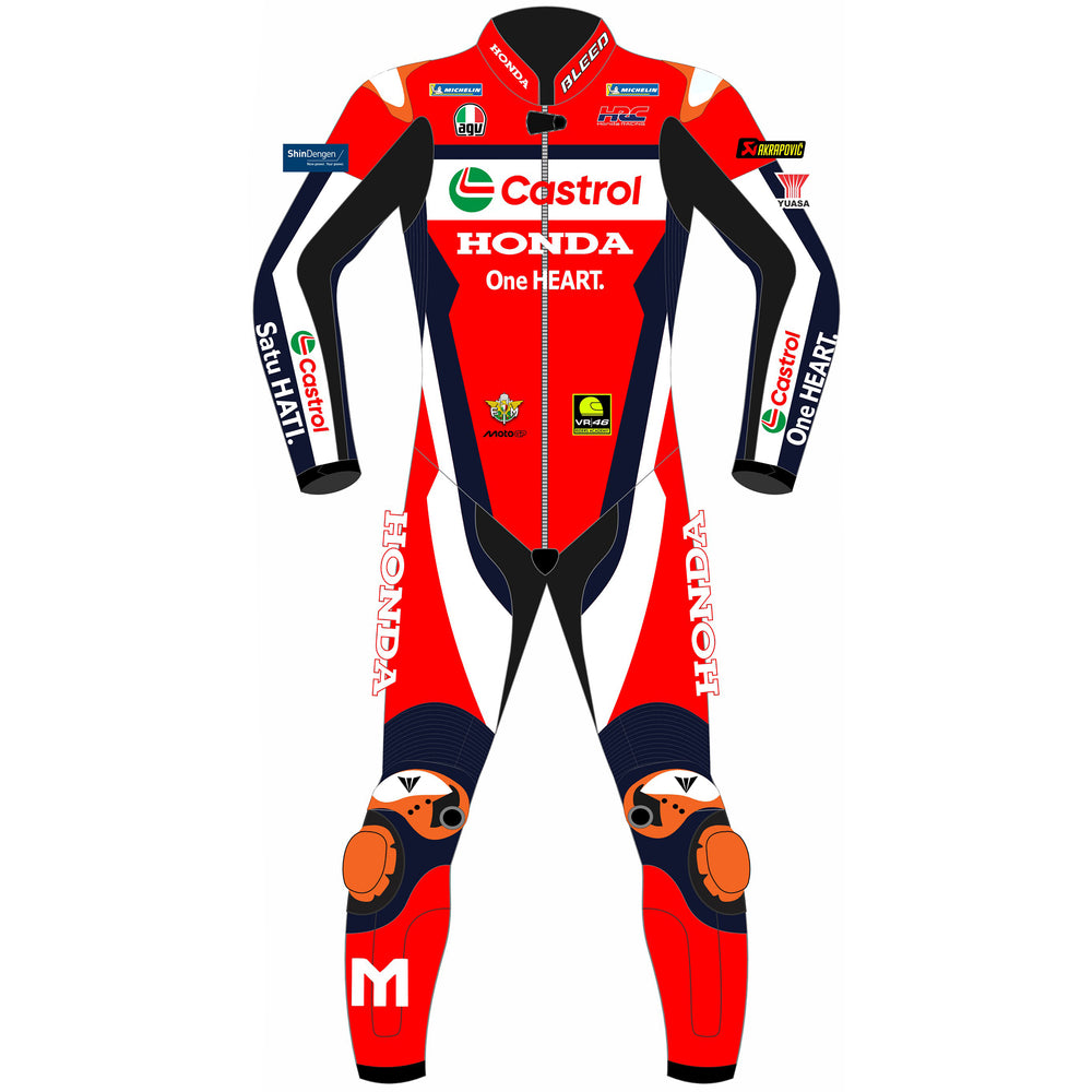 Luca Marini Honda Castrol 2025 MotoGP leather racing suit back view