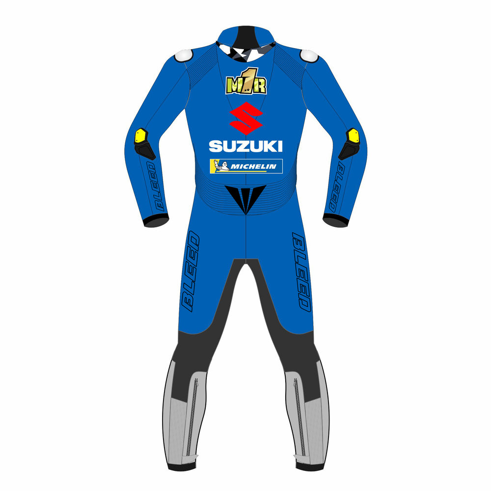 Joan Mir Suzuki Ecstar 2021 MotoGP leather racing suit detail view