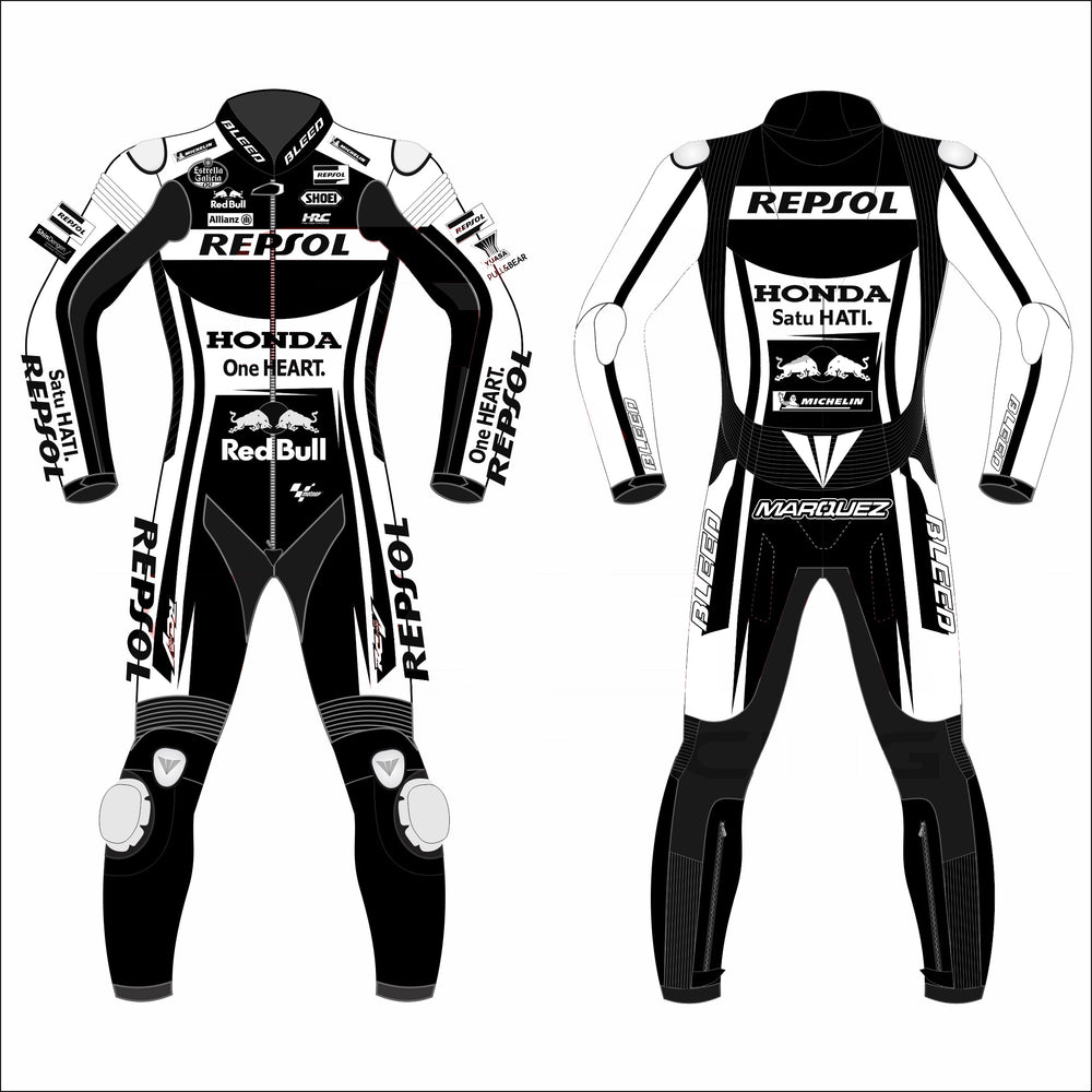 Marc Marquez Honda Winter Test 2023 MotoGP leather racing suit front view