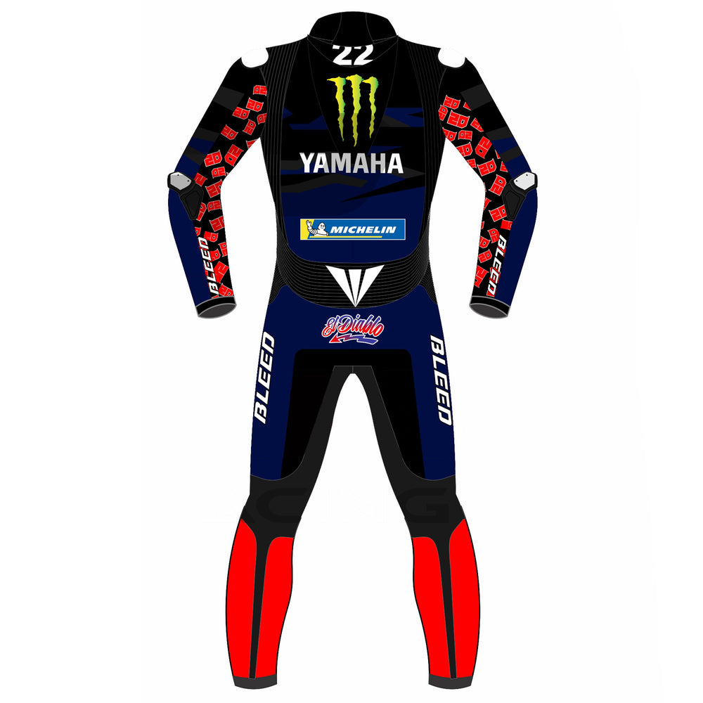 Fabio Quartararo Monster Energy Yamaha 2023 MotoGP leather racing suit detail view