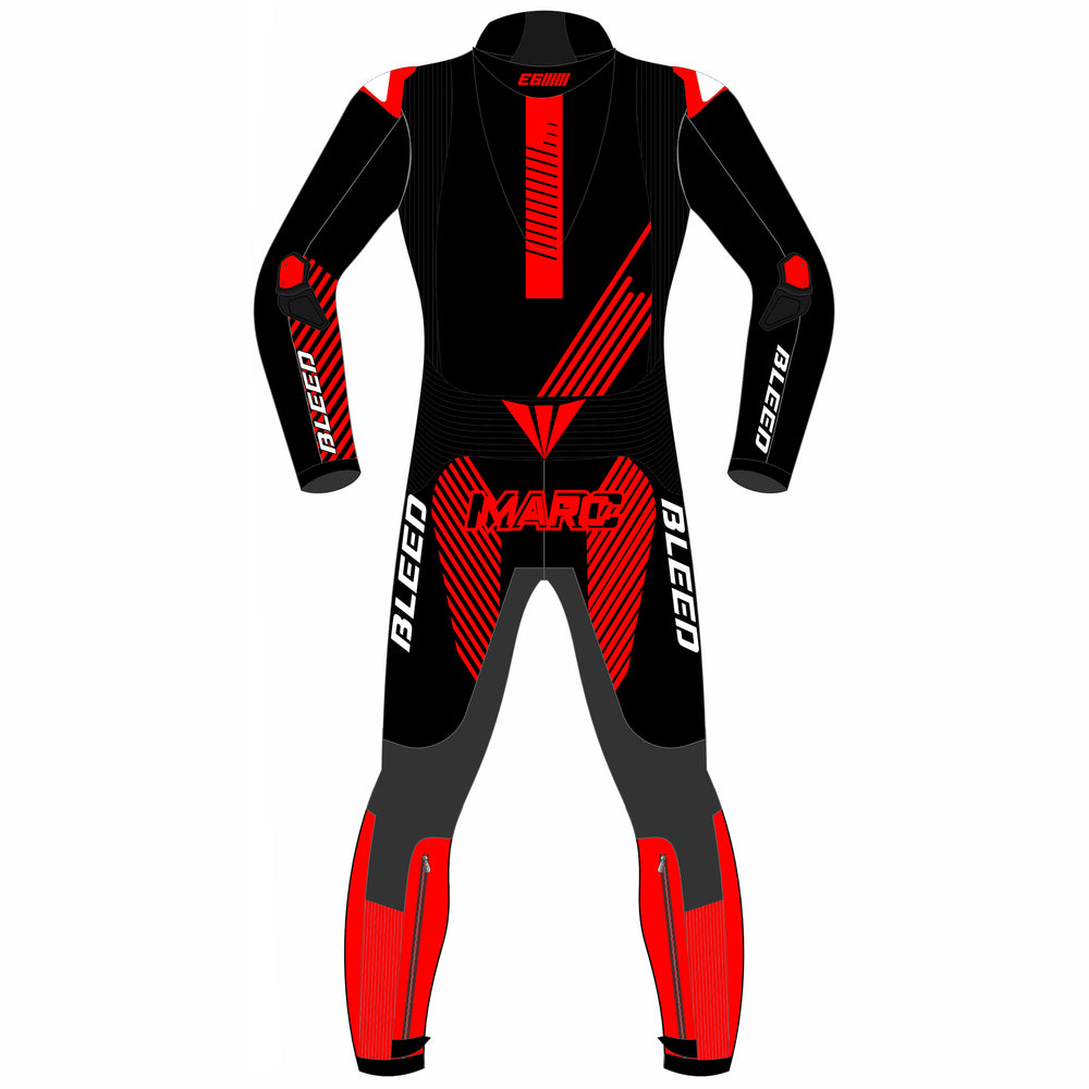 Marc Marquez Ducati Gresini Winter Test 2024 MotoGP leather racing suit detail view