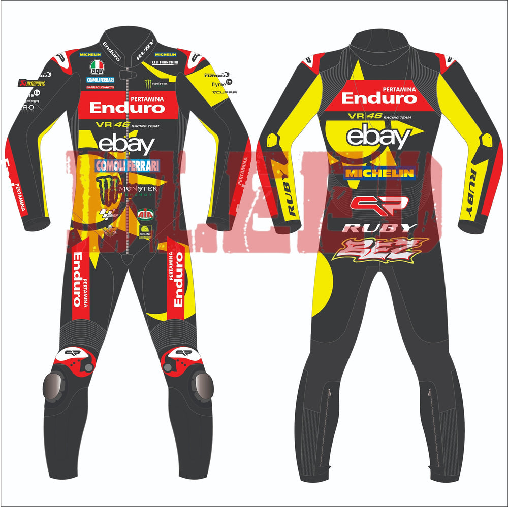 Marco Bezzecchi VR46 British GP 2024 MotoGP leather racing suit front view