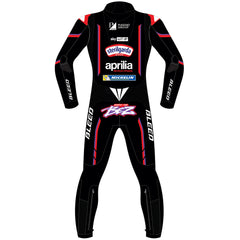 Marco Bezzecchi Aprilia Racing 2025 MotoGP leather racing suit detail view