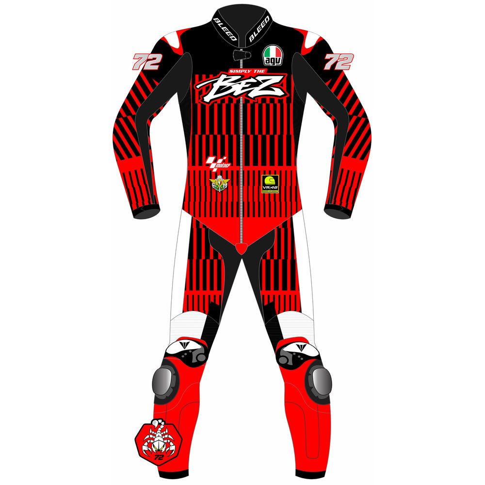 Marco Bezzecchi Aprilia Barcelona Winter Test 2025 MotoGP leather racing suit back view