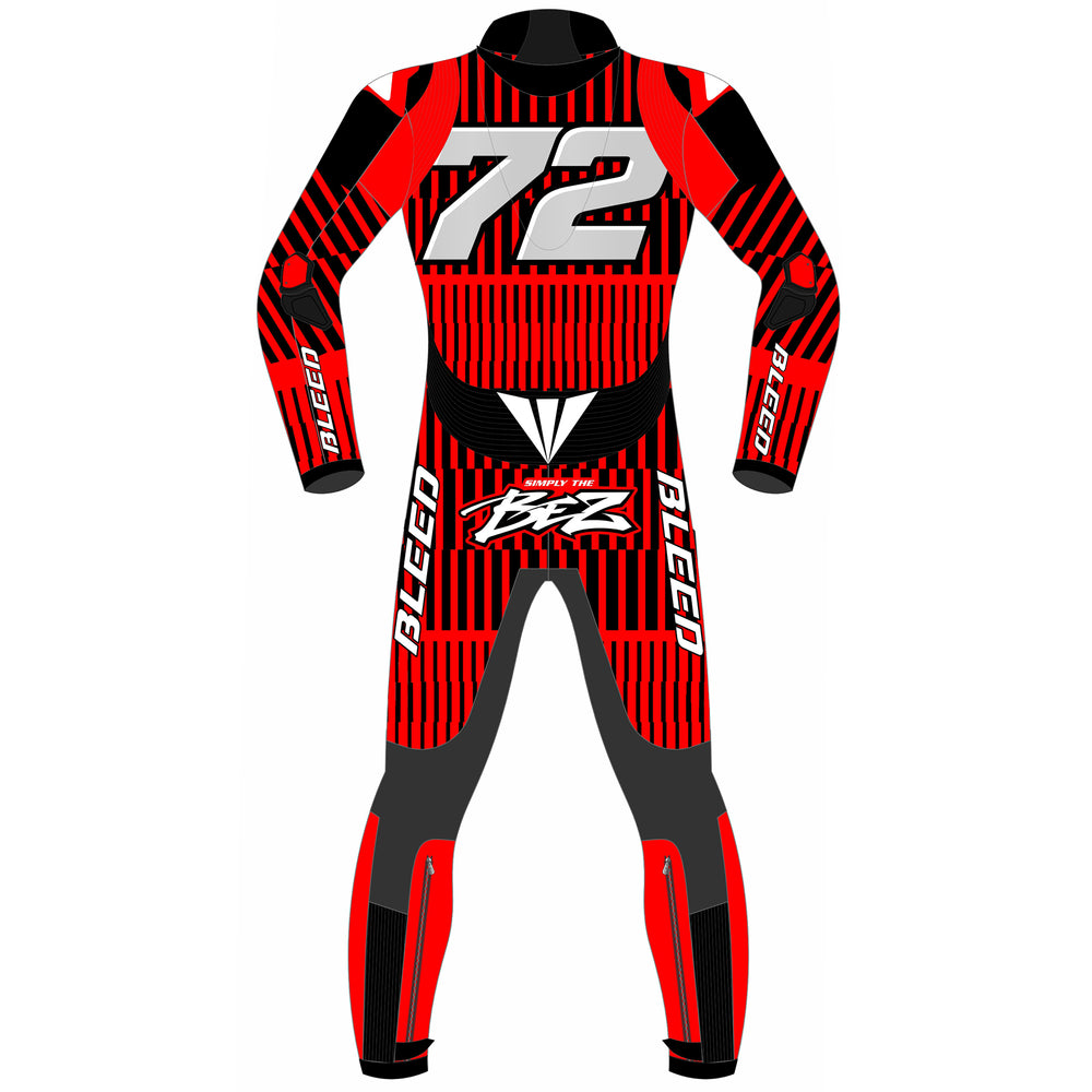 Marco Bezzecchi Aprilia Barcelona Winter Test 2025 MotoGP leather racing suit detail view