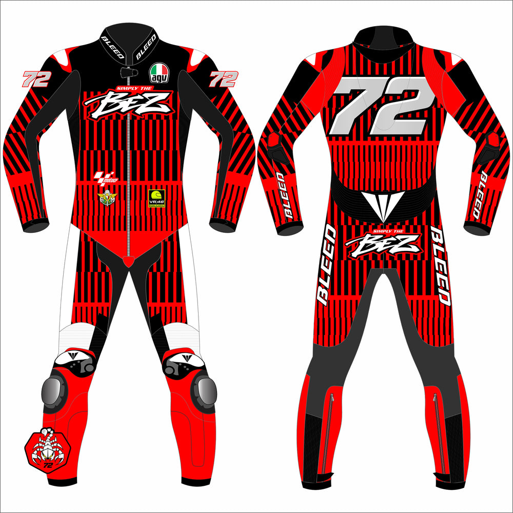 Marco Bezzecchi Aprilia Barcelona Winter Test 2025 MotoGP leather racing suit front view