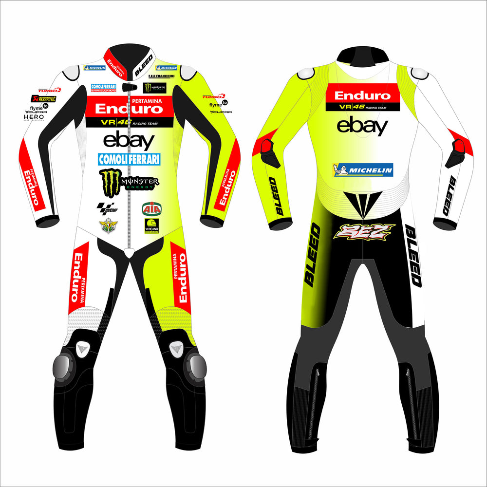 Marco Bezzecchi Pertamina Enduro VR46 2024 MotoGP leather racing suit front view
