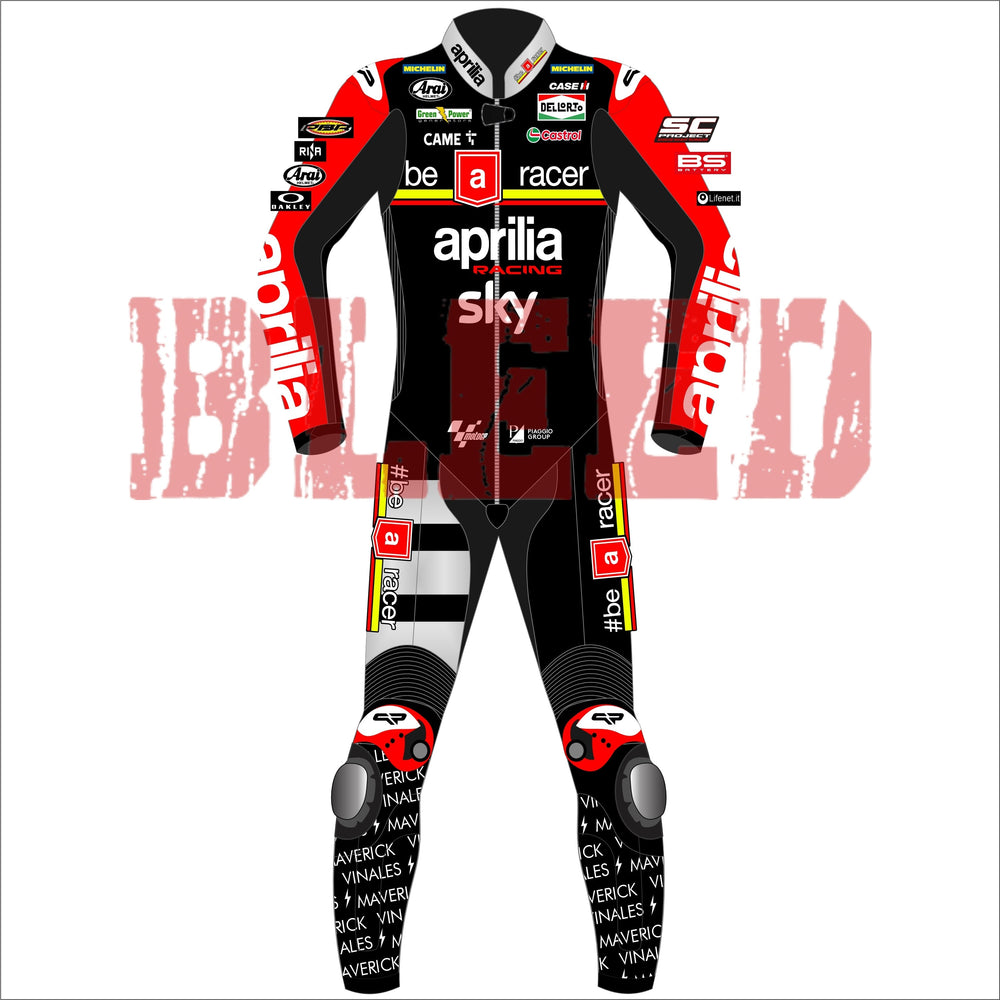 Maverick Vinales Aprilia British GP 2024 MotoGP leather racing suit back view