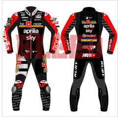 Maverick Vinales Aprilia British GP 2024 MotoGP leather racing suit front view