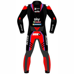 Maverick Vinales Aprilia Racing 2024 MotoGP leather racing suit detail view