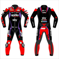 Maverick Vinales Aprilia Racing 2024 MotoGP leather racing suit front view