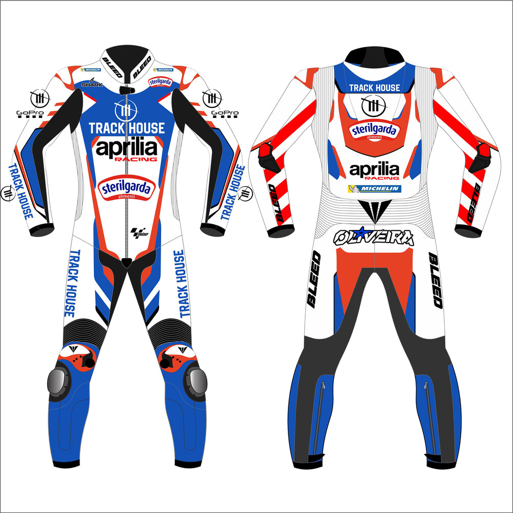 Miguel Oliveira Aprilia Trackhouse 2024 MotoGP leather racing suit front view