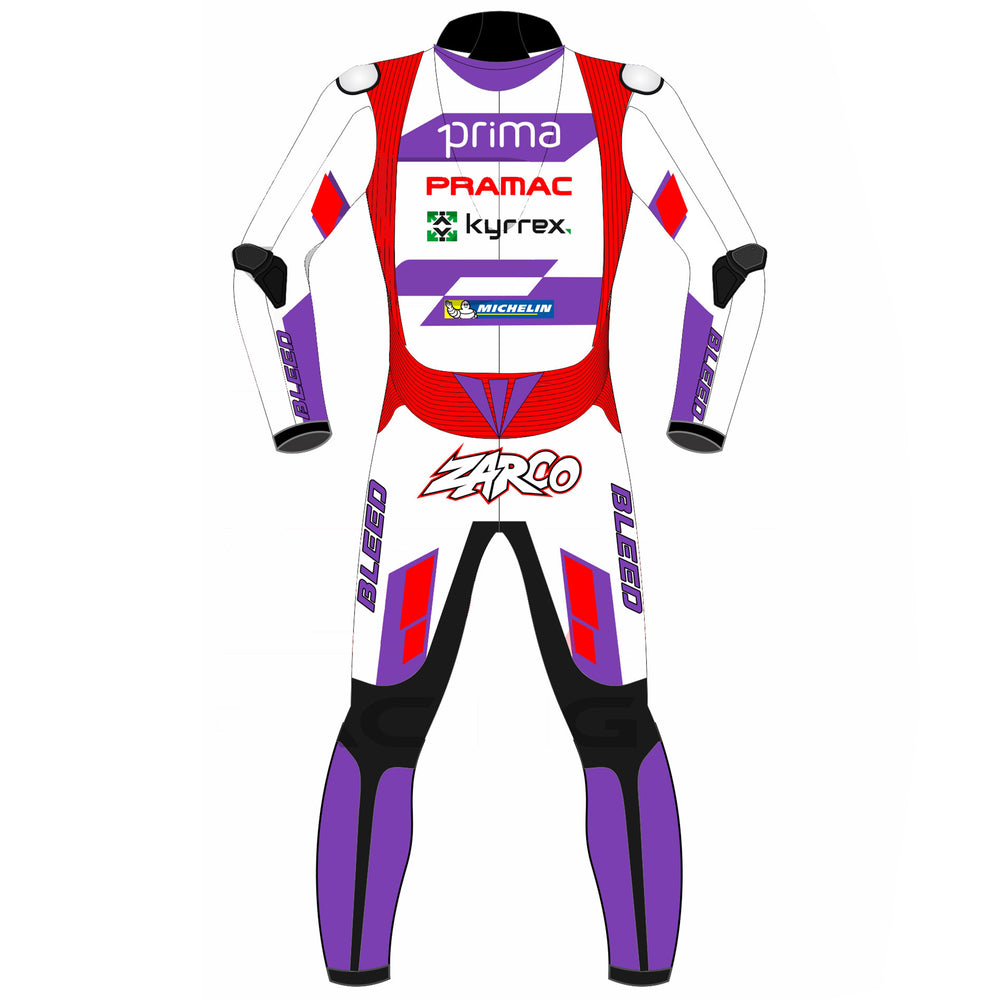 Johann Zarco Ducati Pramac 2023 MotoGP leather racing suit detail view