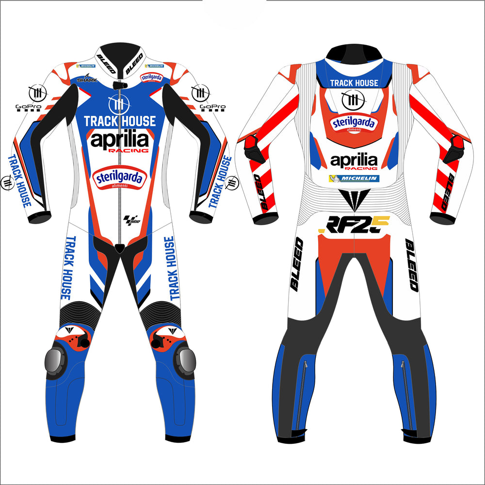 Raul Fernandez Aprilia Trackhouse 2024 MotoGP leather racing suit front view