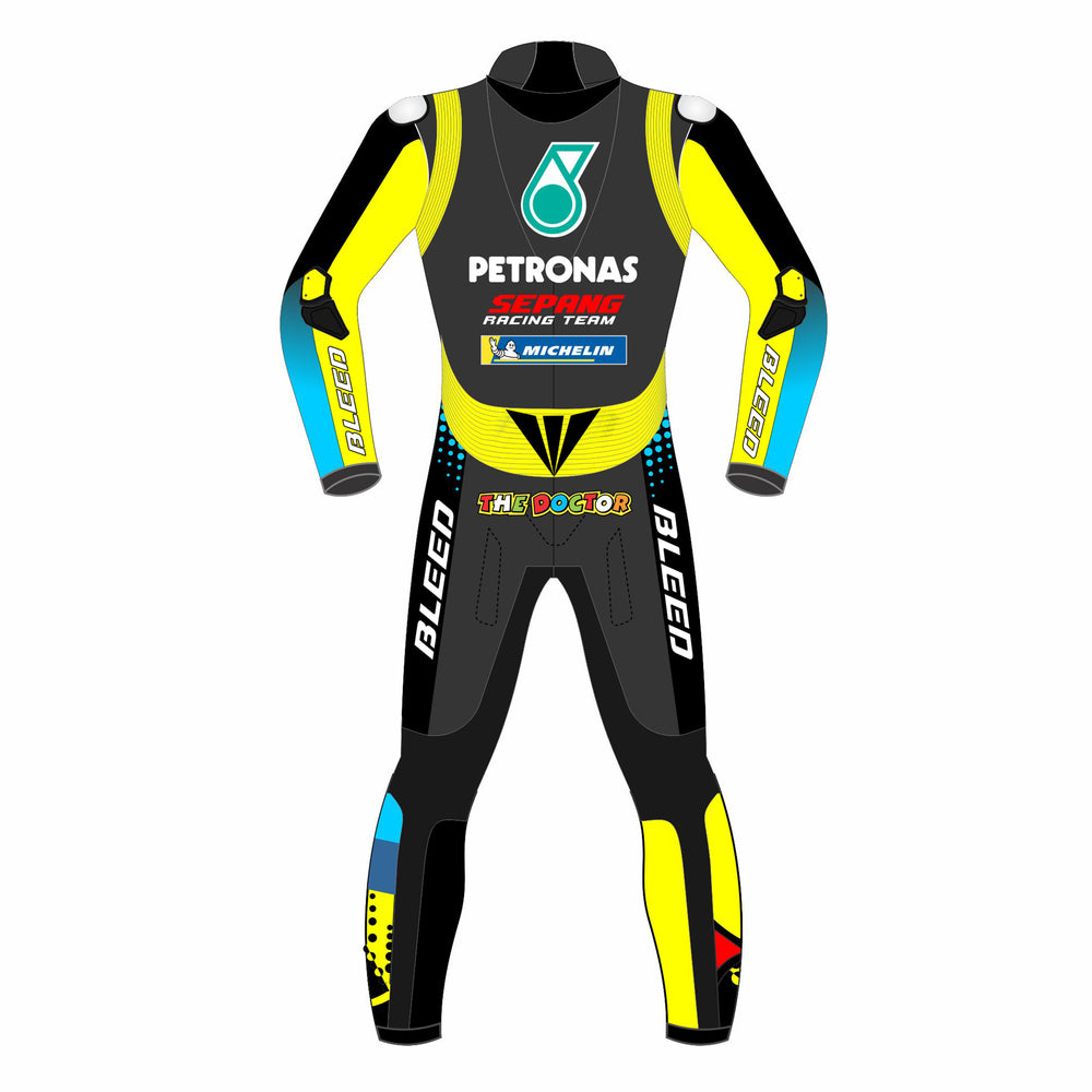 Valentino Rossi Petronas Yamaha 2021 MotoGP leather racing suit detail view