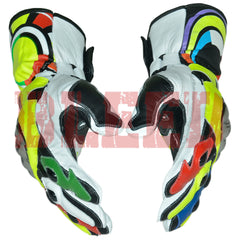 Mens motorbike leather racing gloves VR46 style back view