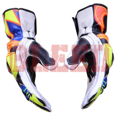 Valentino Rossi classic motorbike leather racing gloves back view