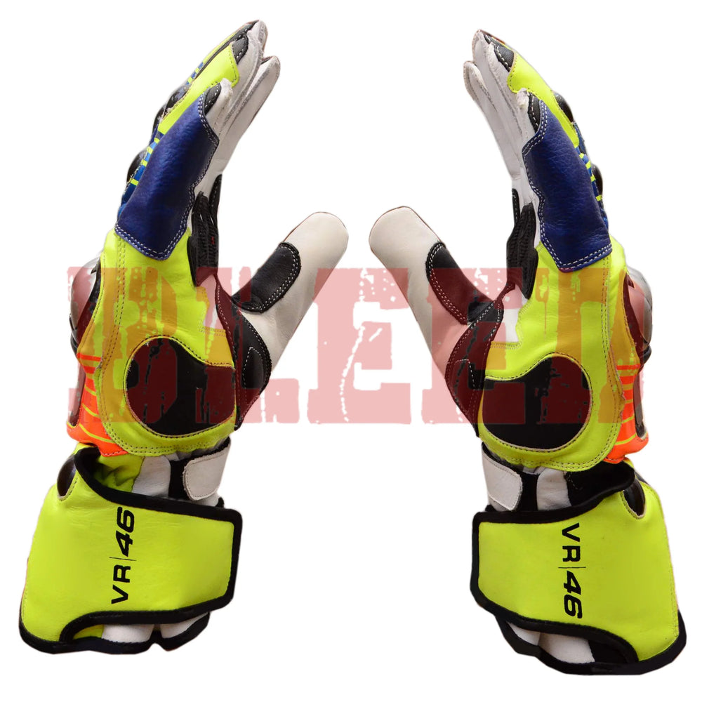 Valentino Rossi classic motorbike leather racing gloves wrist view