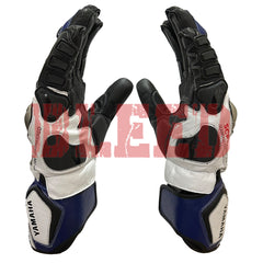 Yamaha men motorcycle leather racing gloves detail view