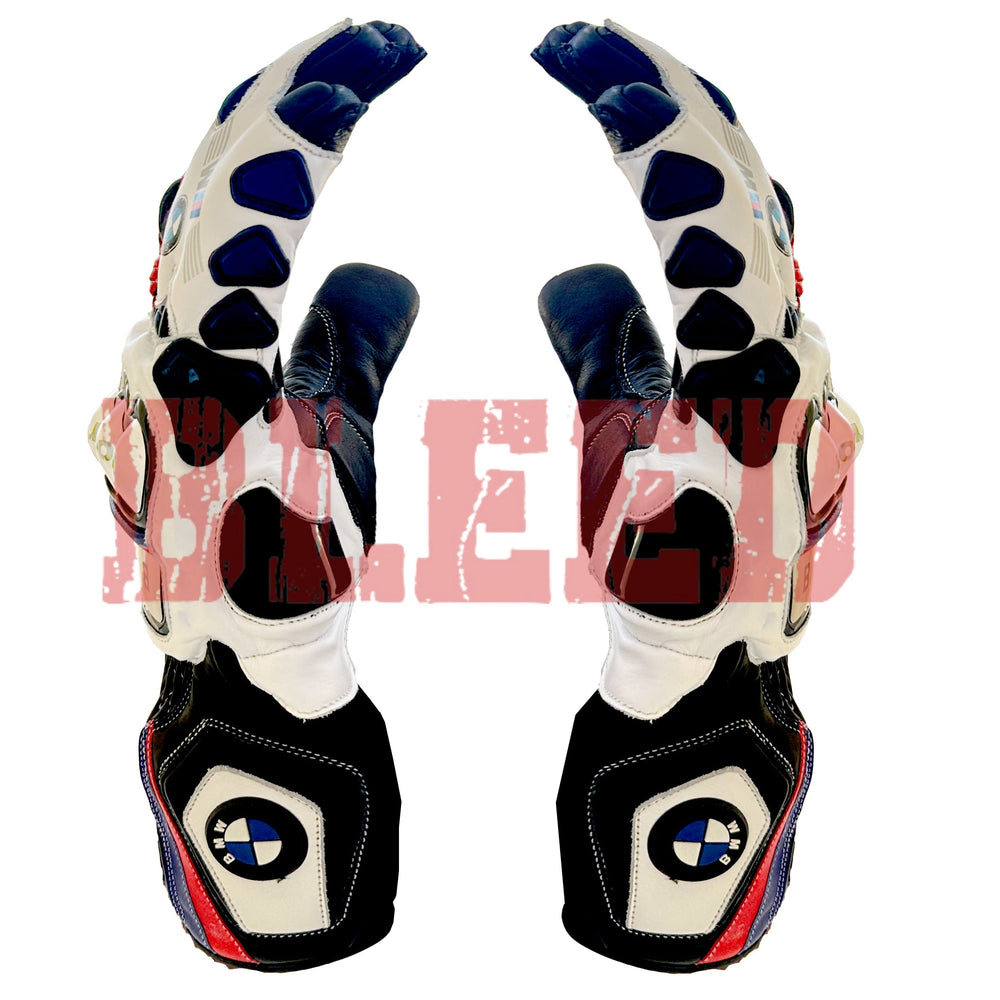 BMW S1000RR men motorcycle leather racing gloves detail view