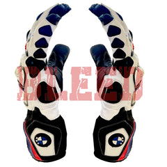 BMW S1000RR men motorcycle leather racing gloves detail view