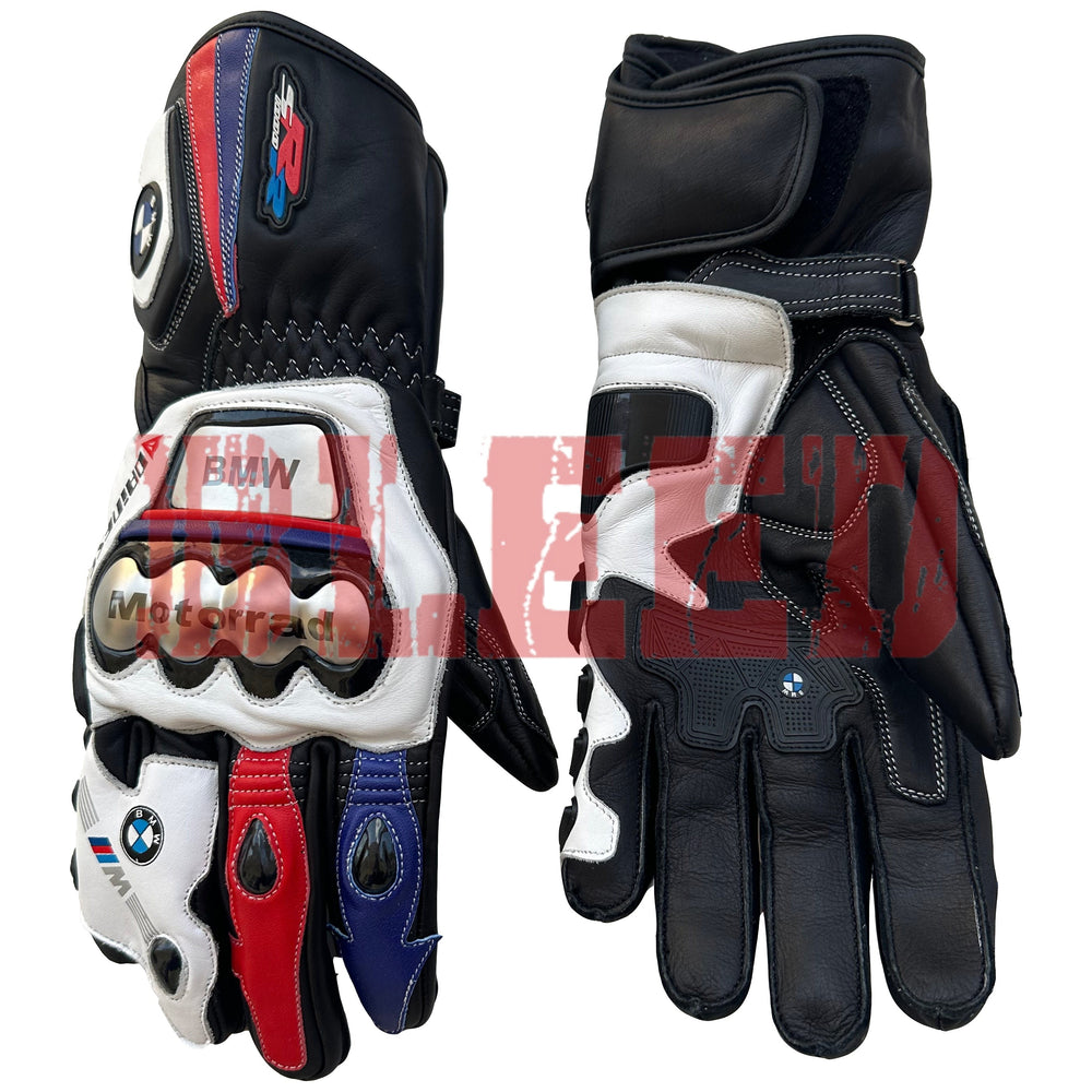 BMW S1000RR men motorcycle leather racing gloves back view