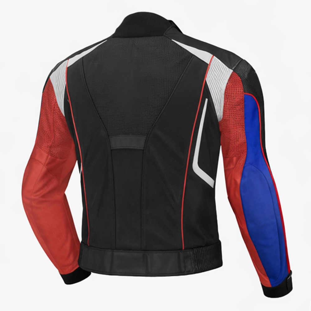 Crimson Axis Leather Jacket Black Red Blue Riding Gear – Bleed