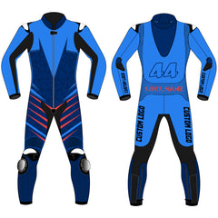 Custom motorcycle racing leather suit bespoke design front view