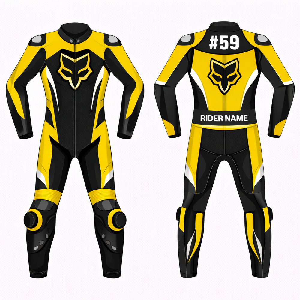Custom fit leather motorcycle racing suit track road apparel front view
