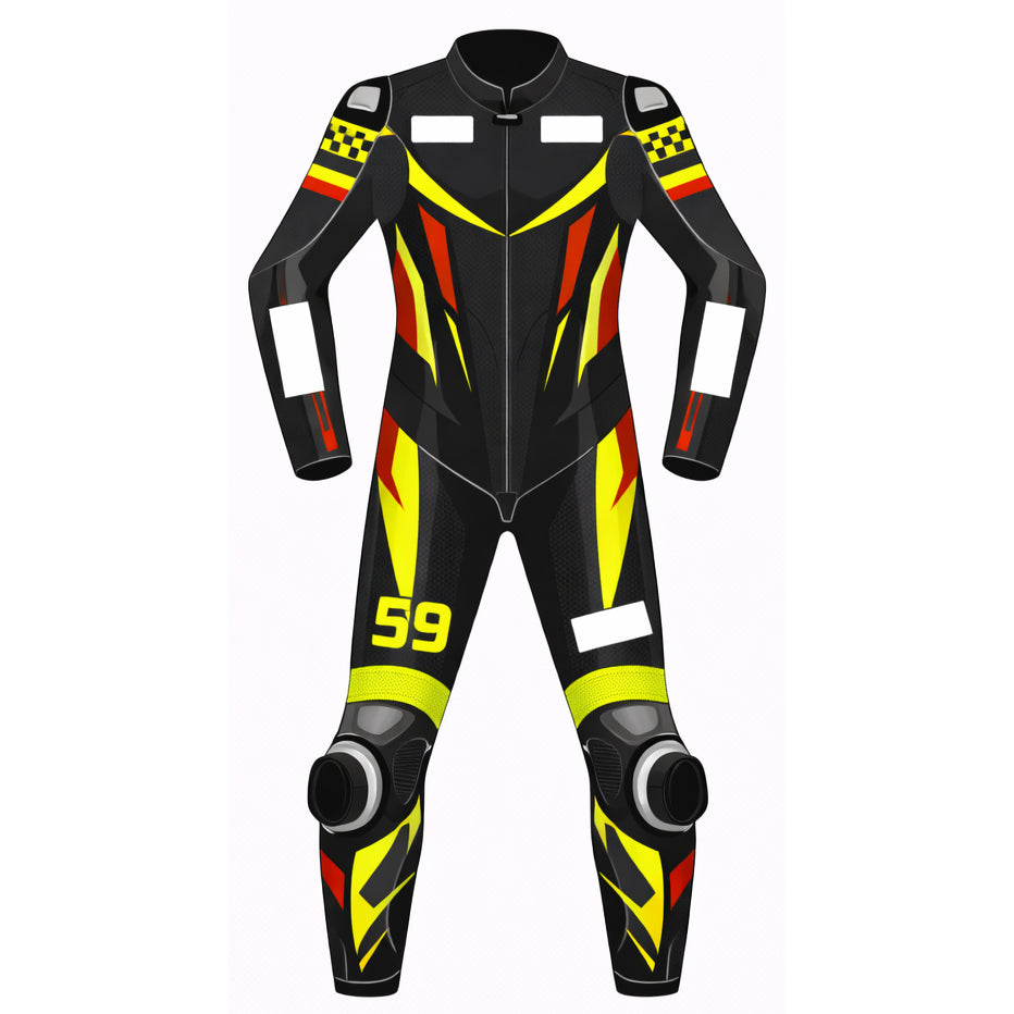 Custom one piece leather racing suit track day motorcycle gear detail view