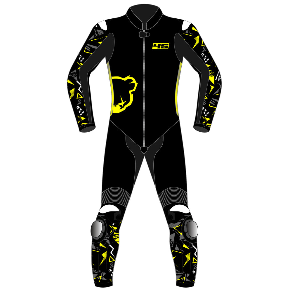 Custom made motorcycle leather racing suit back view