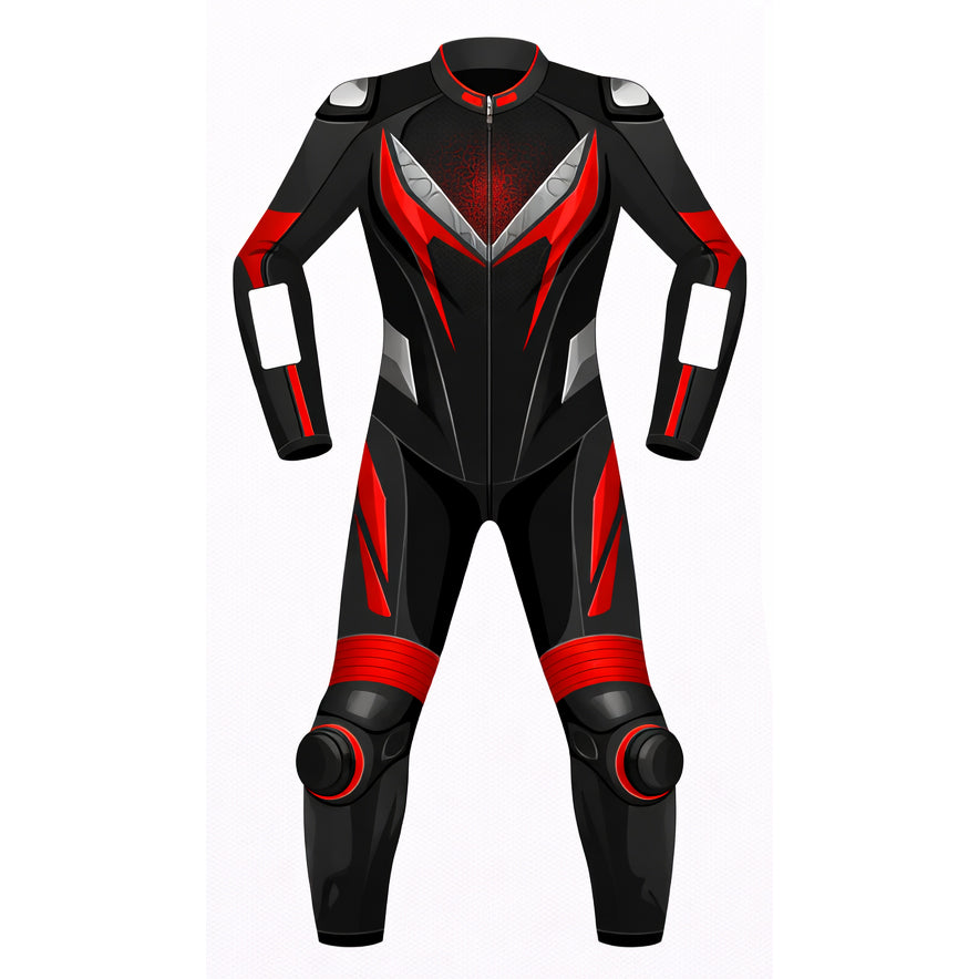 custom motorcycle racing suit black red back view with rider name personalized leather track suit for motorbike riders
