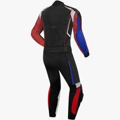 made to measure leather racing suit black red blue combination