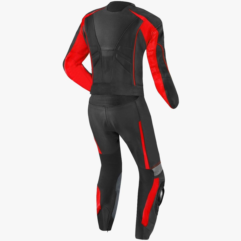 full body leather racing suit black red with knee sliders