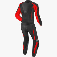 full body leather racing suit black red with knee sliders