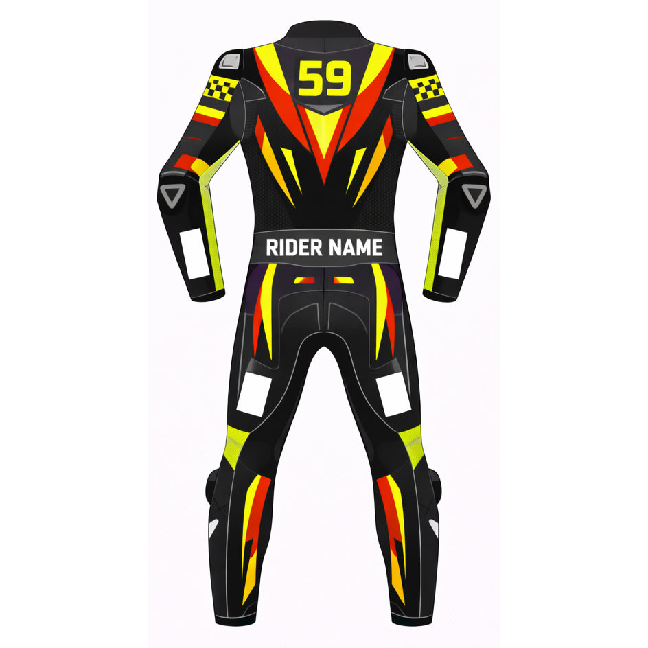 Custom one piece leather racing suit track day motorcycle gear back view