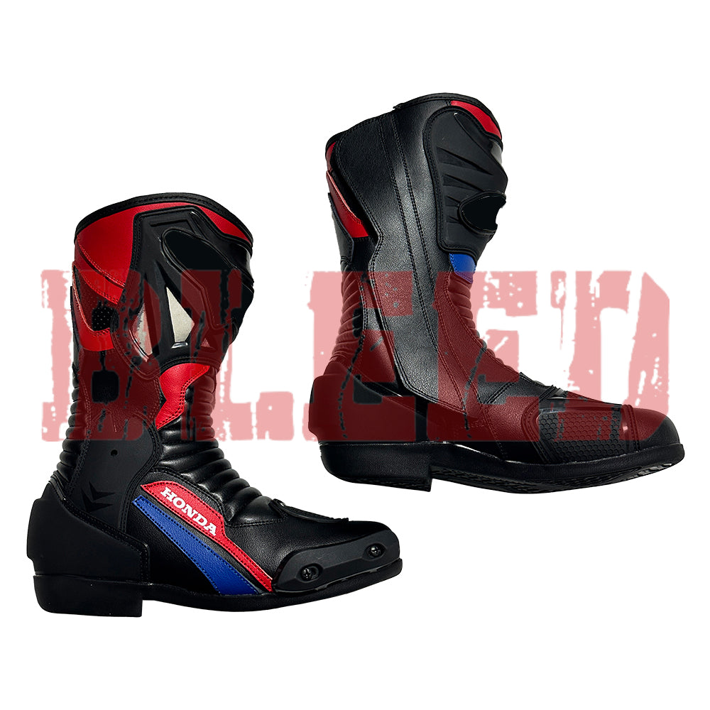 Honda Repsol motorbike leather riding boots detail view