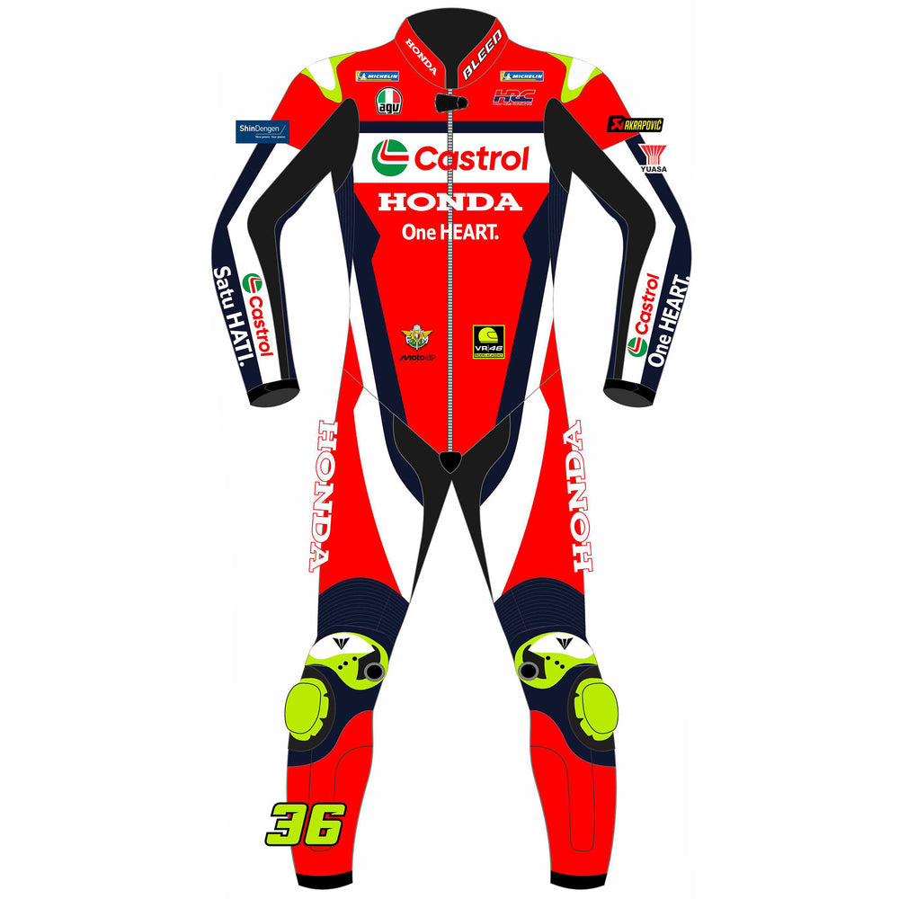 Joan Mir Honda Castrol 2025 MotoGP leather racing suit back view