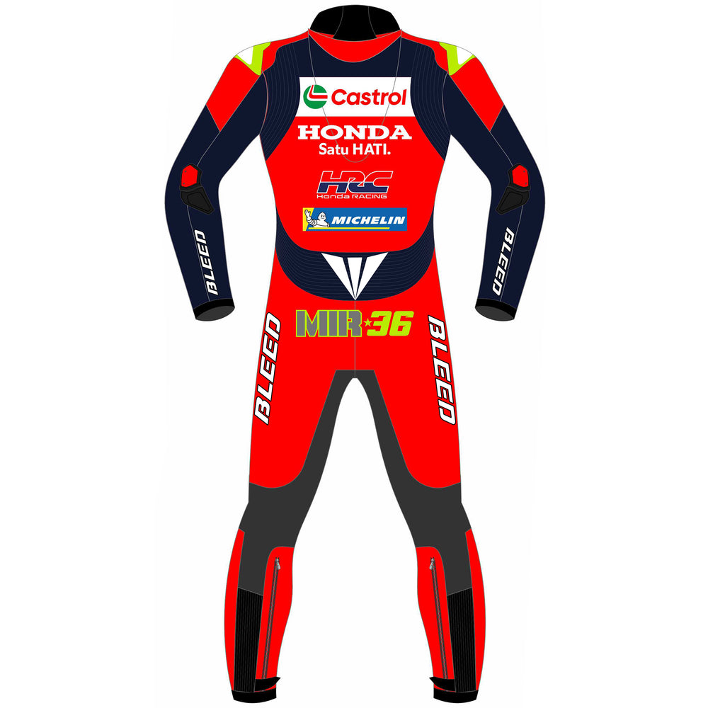 Joan Mir Honda Castrol 2025 MotoGP leather racing suit detail view