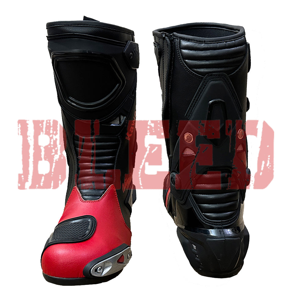Kawasaki Ninja ZX-10R motorbike leather racing boots back view