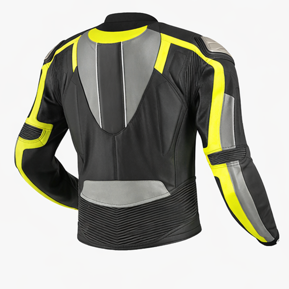 Neon Crest Leather Jacket Black Yellow Riding Gear – Bleed Racing
