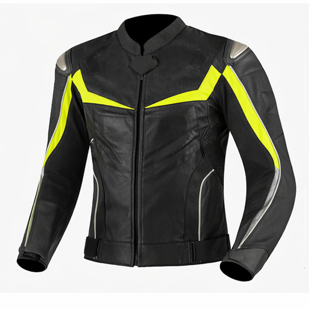 Neon Crest Leather Jacket Black Yellow Riding Gear – Bleed Racing