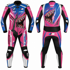 Personalized motorbike leather suit custom fit track day racing apparel front and back view
