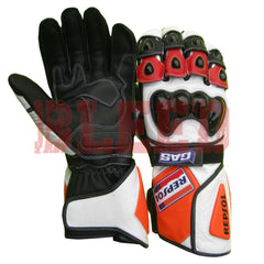 Honda Repsol motorbike leather racing gloves detail view