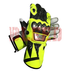 Valentino Rossi VR46 motorbike leather racing gloves back view
