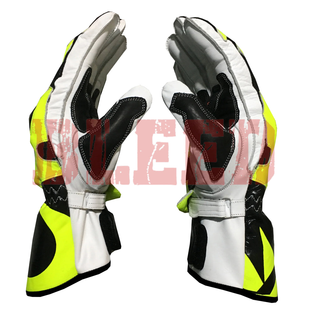 Valentino Rossi VR46 motorbike leather racing gloves palm view