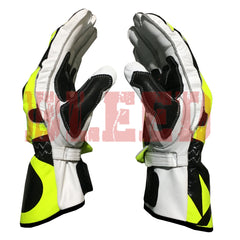 Valentino Rossi VR46 motorbike leather racing gloves palm view