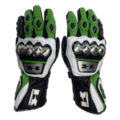 Kawasaki Ninja racing leather motorcycle gloves front view